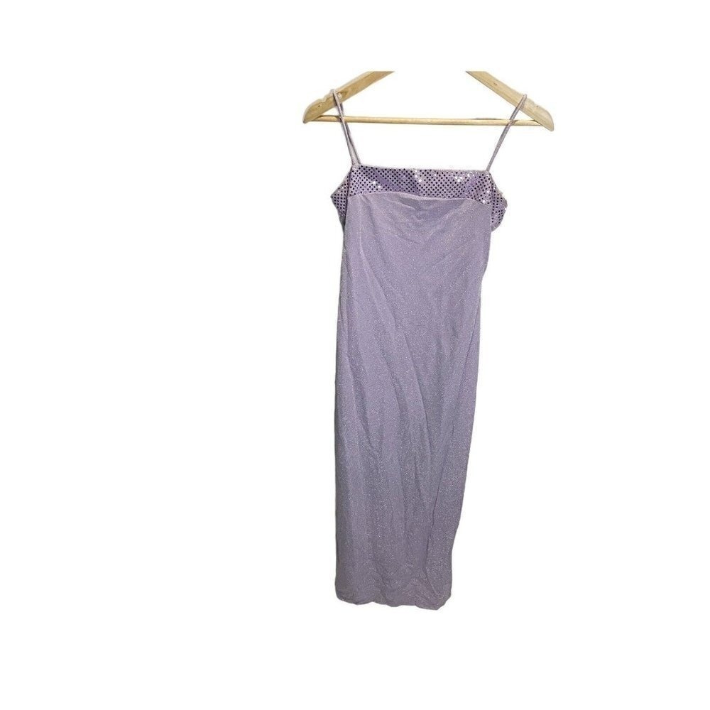 Vintage Jump Apparel USA Purple Party Glitter Maxi Dress 3/4 Spaghetti Strap Y2k